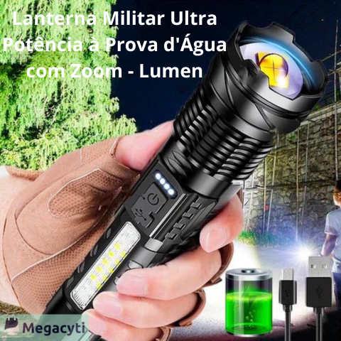 Lanterna Militar Ultra Potente à Prova d'Água com Zoom - Lumen!